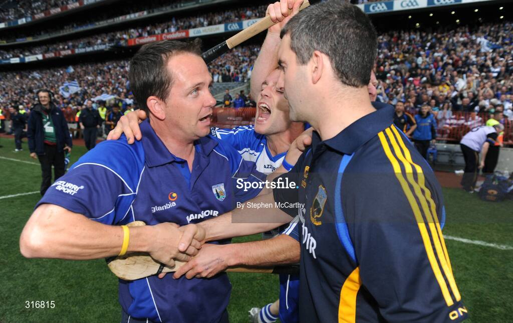17 August 2008; Waterford manager Davy Fitzgerald is congratulated by Tipperary manager Liam Sheedy after the match. GAA Hurling All-Ireland Senior Championship Semi-Final, Tipperary v Waterford, Croke Park, Dublin. Picture credit: Stephen McCarthy / SPORTSFILE
