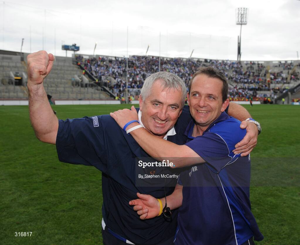 17 August 2008; Waterford manager Davy Fitzgerlad celebrates with selector Maurice Geary after the match. GAA Hurling All-Ireland Senior Championship Semi-Final, Tipperary v Waterford, Croke Park, Dublin. Picture credit: Stephen McCarthy / SPORTSFILE