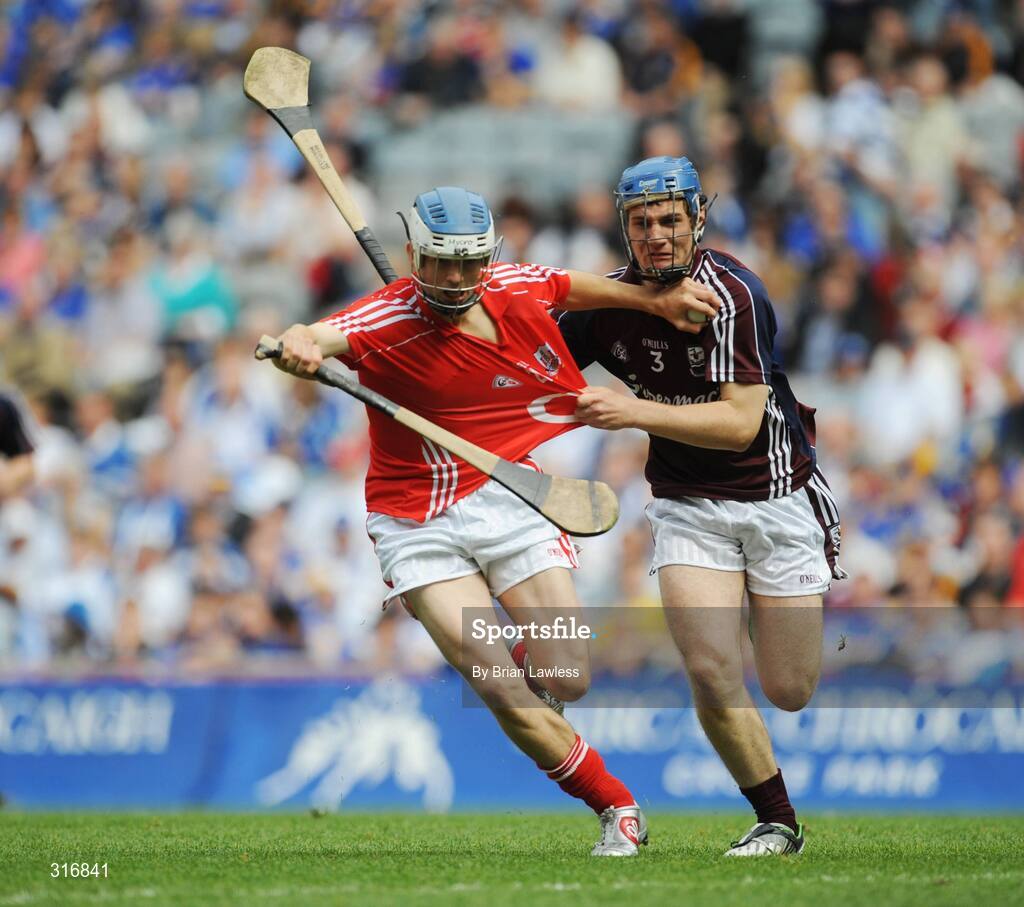 17 August 2008; Luke O'Farrell, Cork, in action against Ronan Burke, Galway. ESB GAA Hurling All-Ireland Minor Championship Semi-Final, Cork v Galway, Croke Park, Dublin. Picture credit: Brian Lawless / SPORTSFILE