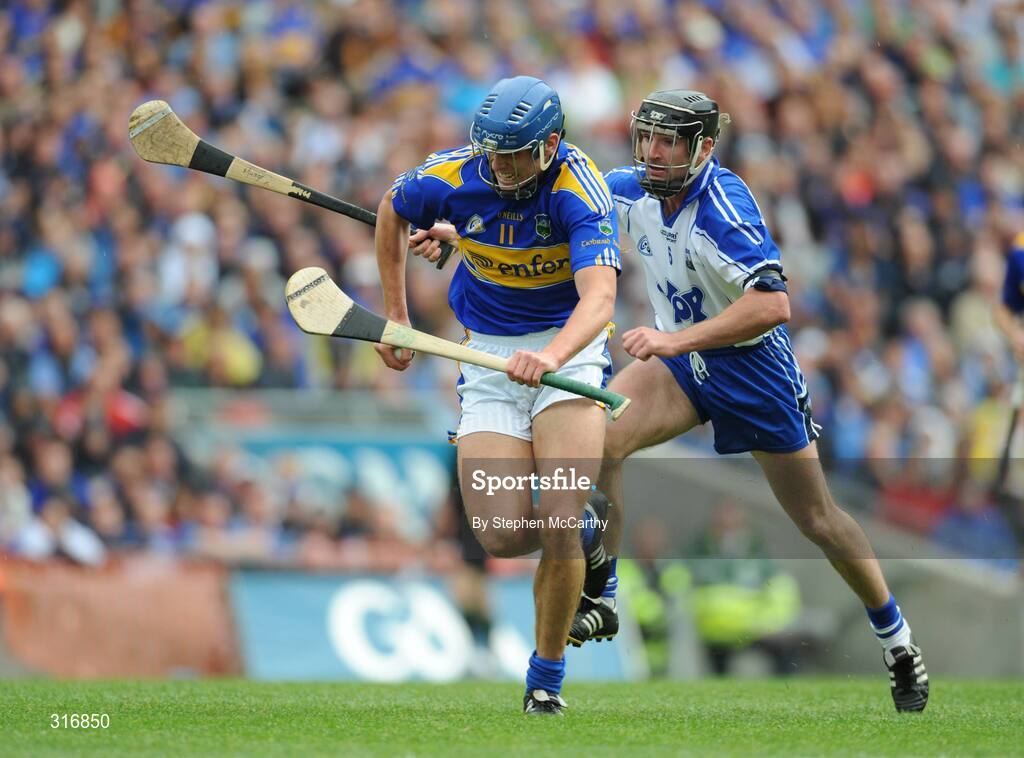 17 August 2008; Hugh Maloney, Tipperary, in action against Tony Browne, Waterford. GAA Hurling All-Ireland Senior Championship Semi-Final, Tipperary v Waterford, Croke Park, Dublin. Picture credit: Stephen McCarthy / SPORTSFILE
