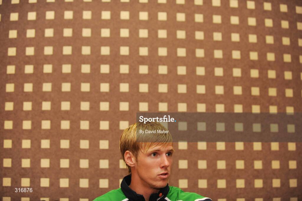 17 August 2008; Republic of Ireland's Andy Keogh speaks to the media during the players mixed zone, Grand Hotel, Malahide, Dublin. Picture credit: David Maher / SPORTSFILE