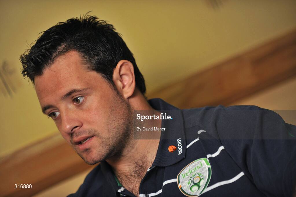 17 August 2008; Republic of Ireland's Andy Reid speaks to the media during the players mixed zone, Grand Hotel, Malahide, Dublin. Picture credit: David Maher / SPORTSFILE