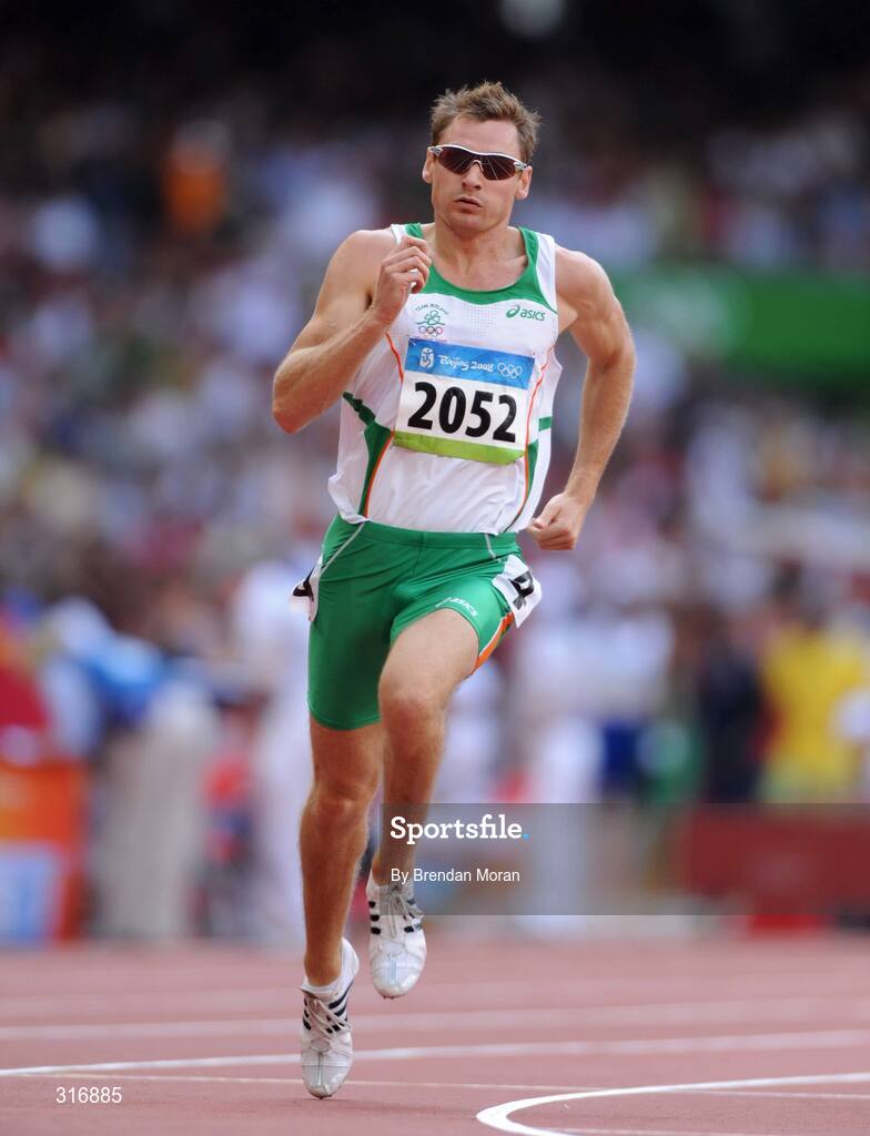 18 August 2008; David Gillick, Ireland, in action during his heat of the Men's 400m where he finished 4th in a time of 45.83 and failed to progress to the semi-finals. Beijing 2008 - Games of the XXIX Olympiad, National Stadium, Olympic Green, Beijing, China. Picture credit: Brendan Moran / SPORTSFILE
