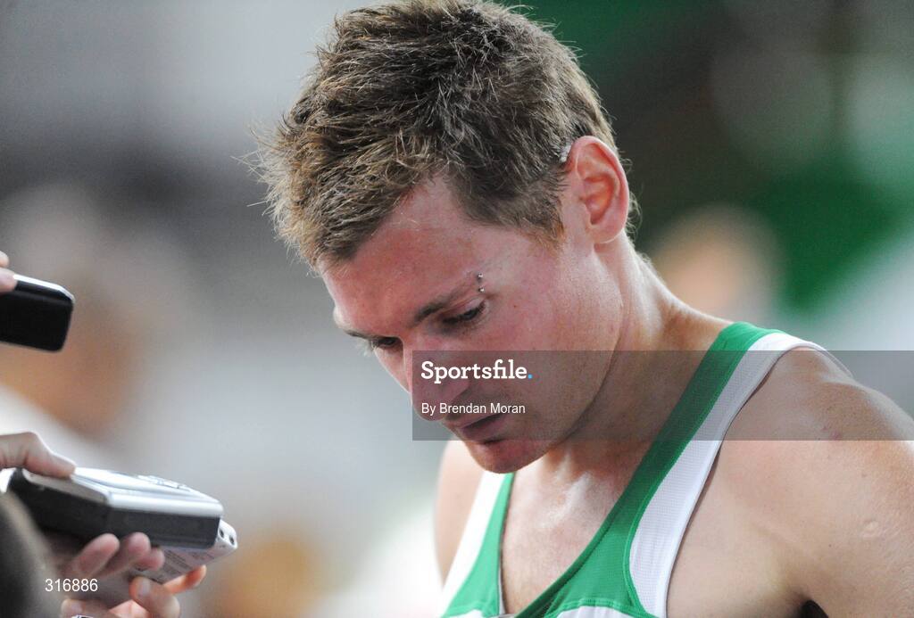 18 August 2008; David Gillick, Ireland, after his heat of the Men's 400m where he finished 4th in a time of 45.83 and failed to progress to the semi-finals. Beijing 2008 - Games of the XXIX Olympiad, National Stadium, Olympic Green, Beijing, China. Picture credit: Brendan Moran / SPORTSFILE