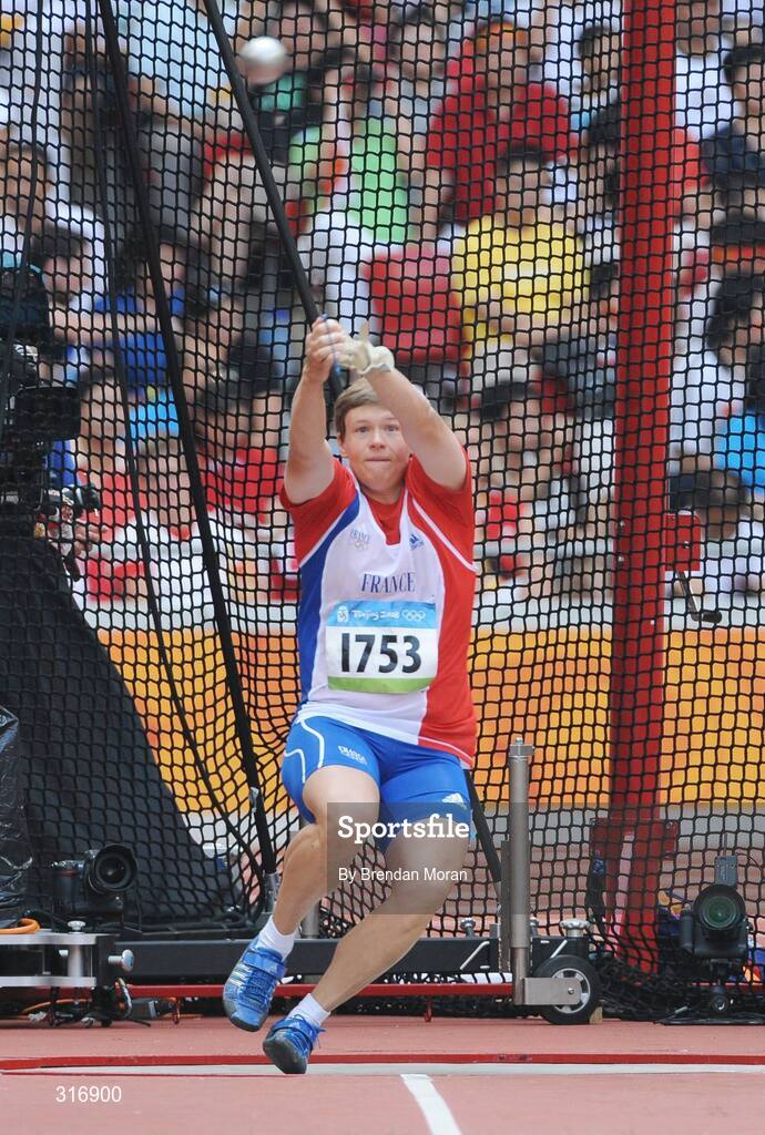 18 August 2008; Manuela Montebrun, of France, in action during Group B of the Women's Hammer Qualifying. Beijing 2008 - Games of the XXIX Olympiad, National Stadium, Olympic Green, Beijing, China. Picture credit: Brendan Moran / SPORTSFILE