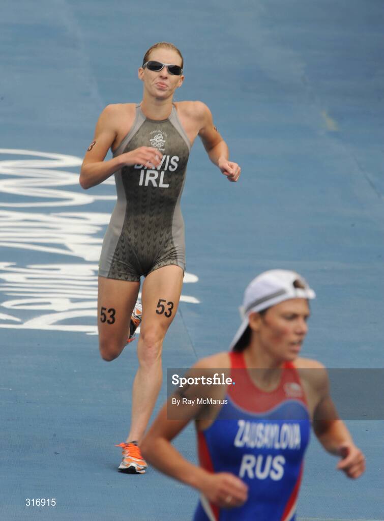 18 August 2008; Emma Davis, Ireland, who finished the Women's Triathlon in a time of 2:06:29.36. Beijing 2008 - Games of the XXIX Olympiad, Triathlon Venue, Ming Tomb Reservoir, Beijing, China. Picture credit: Ray McManus / SPORTSFILE