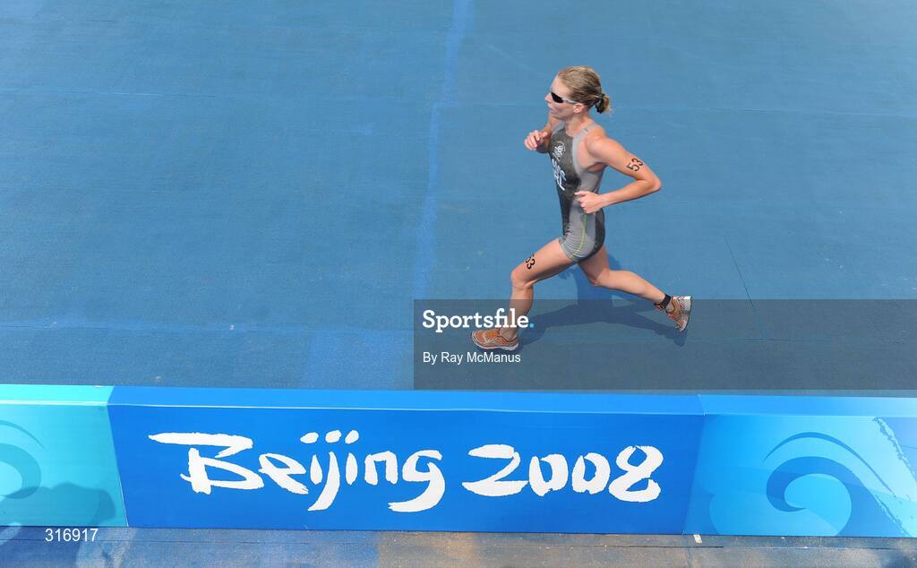 18 August 2008; Emma Davis, Ireland, who finished the Women's Triathlon in a time of 2:06:29.36. Beijing 2008 - Games of the XXIX Olympiad, Triathlon Venue, Ming Tomb Reservoir, Beijing, China. Picture credit: Ray McManus / SPORTSFILE