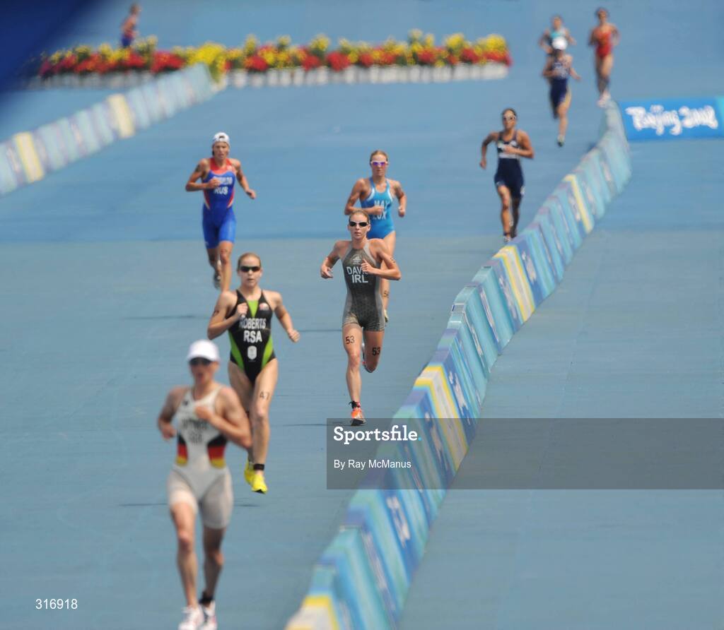 18 August 2008; Ireland's Emma Davis, 53, who finished the Women's Triathlon in a time of 2:06:29.36. Beijing 2008 - Games of the XXIX Olympiad, Triathlon Venue, Ming Tomb Reservoir, Beijing, China. Picture credit: Ray McManus / SPORTSFILE