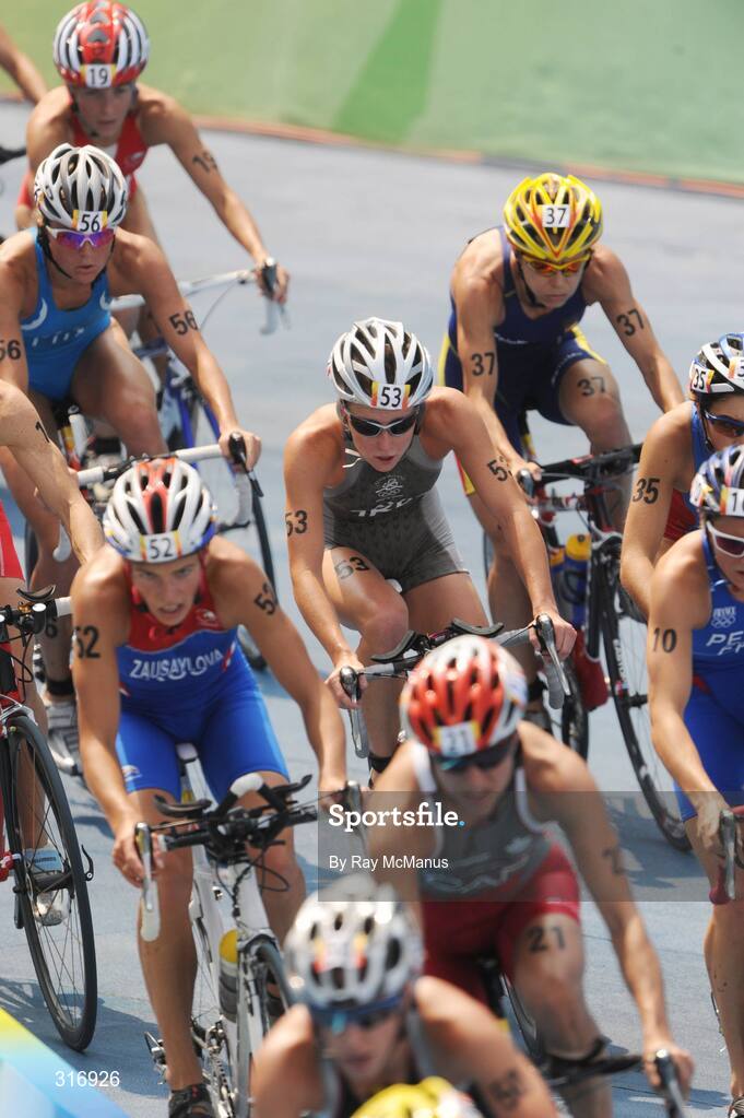 18 August 2008; Ireland's Emma Davis, 53, who finished the Women's Triathlon in a time of 2:06:29.36. Beijing 2008 - Games of the XXIX Olympiad, Triathlon Venue, Ming Tomb Reservoir, Beijing, China. Picture credit: Ray McManus / SPORTSFILE