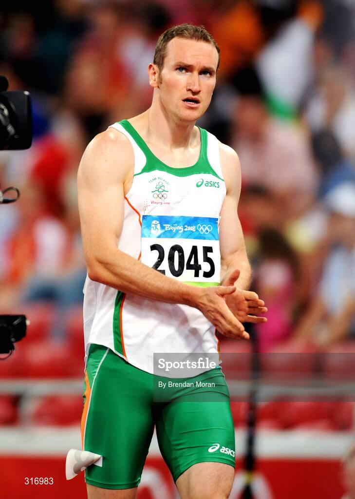 18 August 2008; Paul Hession, Ireland, after winning his Round 2 heat of the Men's 200m in a season best time of 20.32 and qualifying for the semi-finals. Beijing 2008 - Games of the XXIX Olympiad, National Stadium, Olympic Green, Beijing, China. Picture credit: Brendan Moran / SPORTSFILE