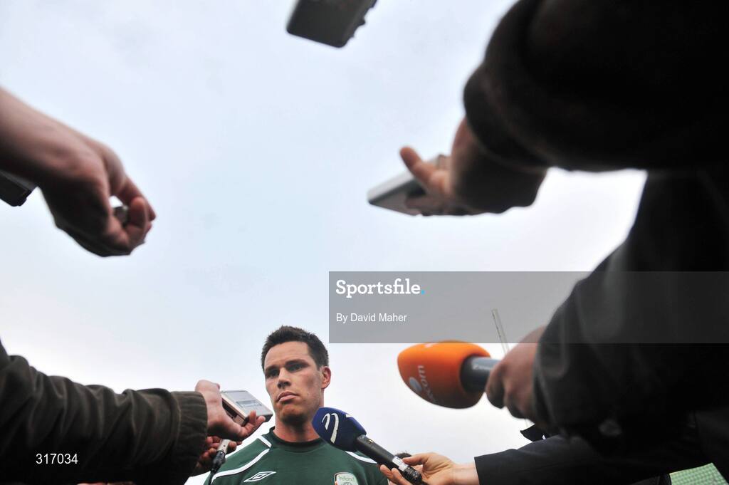 18 August 2008; Republic of Ireland's Steve Finnan during a pitchside interview after squad training. Bislett Stadium, Oslo, Norway. Picture credit: David Maher / SPORTSFILE