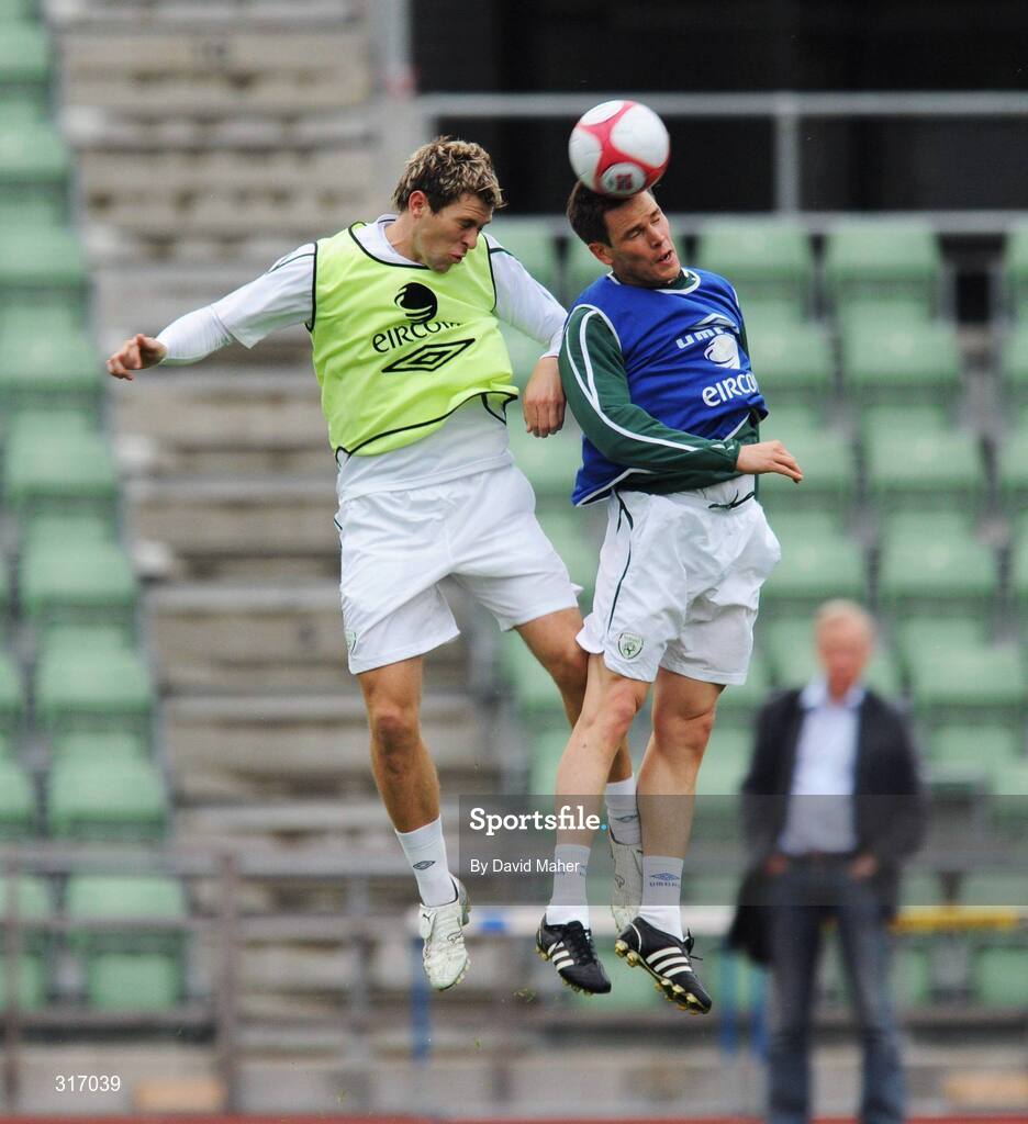 18 August 2008; Republic of Ireland's Steve Finnan, right in action against his team-mate Daryl Murphy during squad training. Bislett Stadium, Oslo, Norway. Picture credit: David Maher / SPORTSFILE