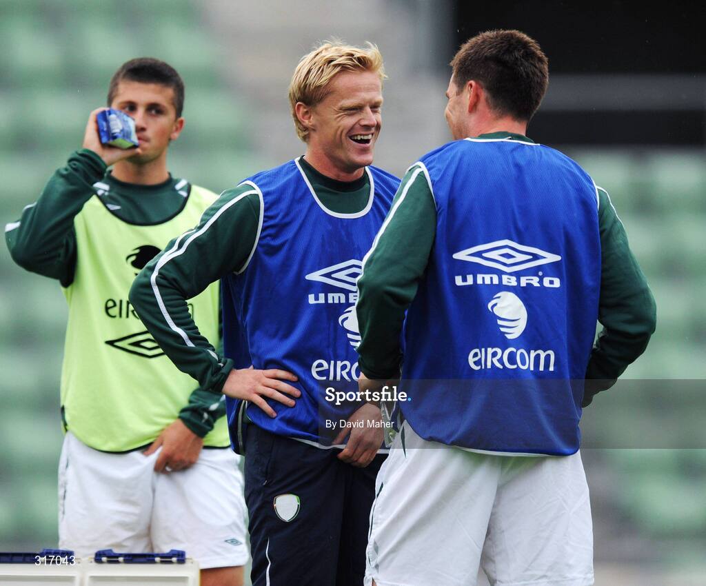 18 August 2008; Republic of Ireland's Steve Finnan, right, with his team-mate Damien Duff during squad training. Bislett Stadium, Oslo, Norway. Picture credit: David Maher / SPORTSFILE