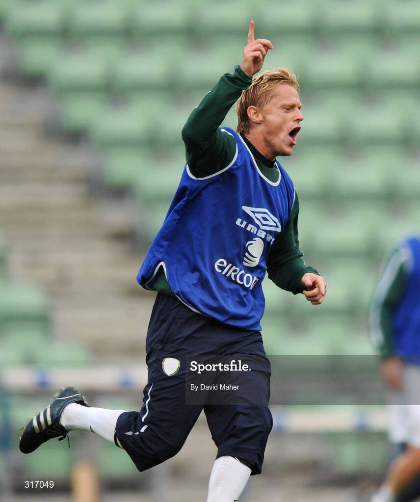 18 August 2008; Republic of Ireland's Damien Duff, celebrates after scoring a goal during squad training. Bislett Stadium, Oslo, Norway. Picture credit: David Maher / SPORTSFILE