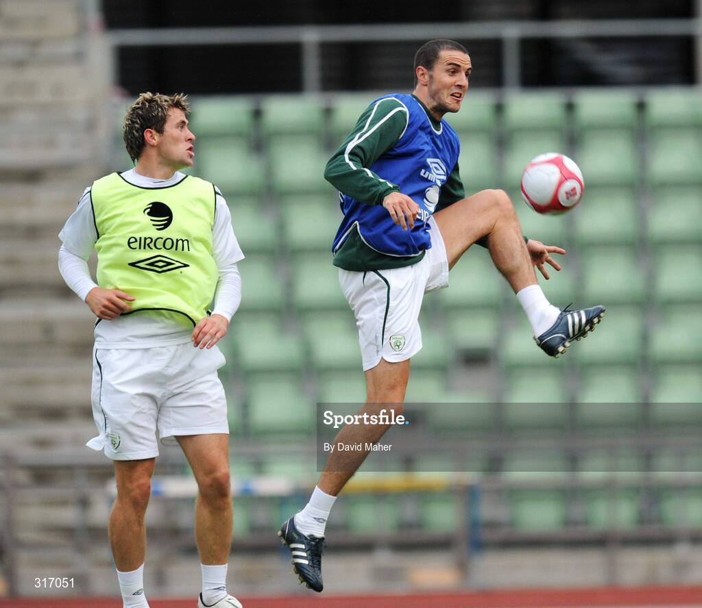 18 August 2008; Republic of Ireland's John O'Shea in action against his team-mate Daryl Murphy during squad training. Bislett Stadium, Oslo, Norway. Picture credit: David Maher / SPORTSFILE