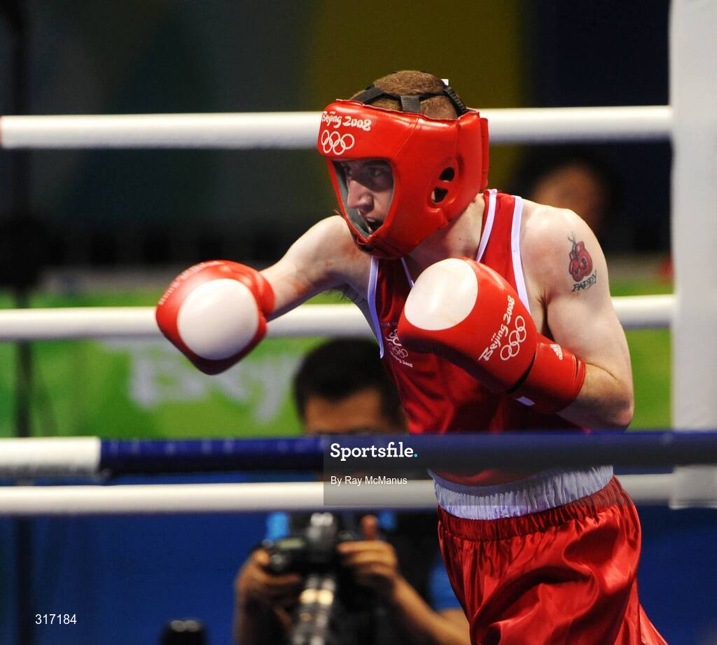 19 August 2008; Paddy Barnes, Ireland, in action against Lukasz Maszczyk, from Poland, during a quarter-final bout of the Light Fly weight, 48kg, contest. Beijing 2008 - Games of the XXIX Olympiad, Beijing Workers Gymnasium, Olympic Green, Beijing, China. Picture credit: Ray McManus / SPORTSFILE