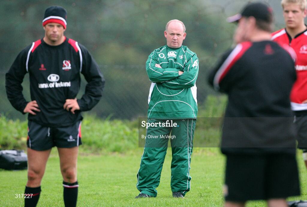 19 August 2008; Ireland head coach Declan Kidney watches on during an Ulster squad training session. Ulster Rugby Squad Training Session, Newforge Country Club, Belfast, Co Antrim. Picture credit; Oliver McVeigh / SPORTSFILE