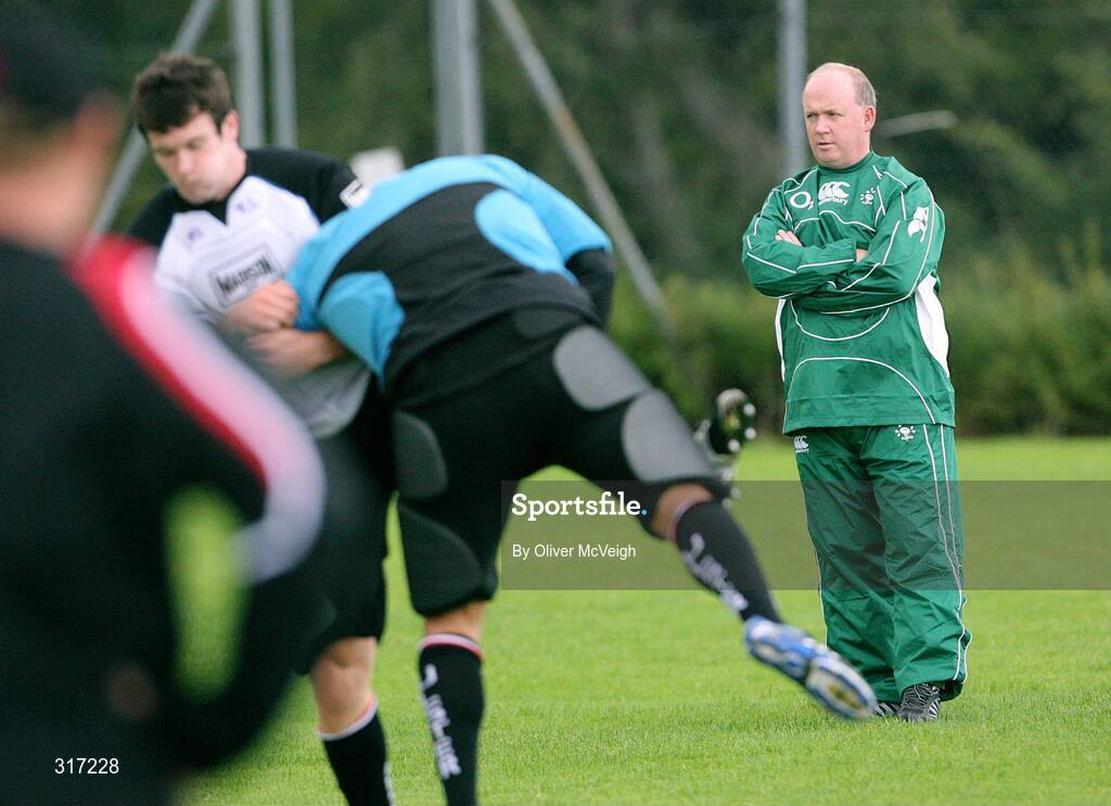 19 August 2008; Ireland head coach Declan Kidney watches on during an Ulster squad training session. Ulster Rugby Squad Training Session, Newforge Country Club, Belfast, Co Antrim. Picture credit; Oliver McVeigh / SPORTSFILE
