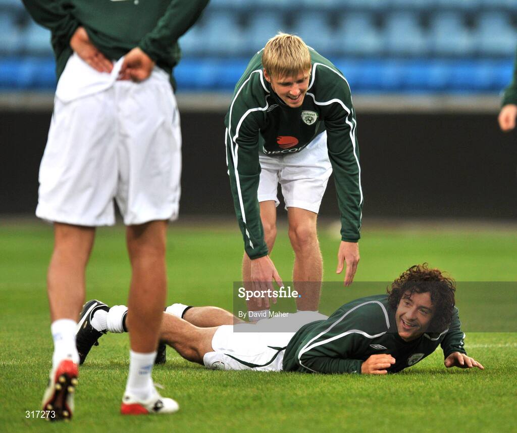 19 August 2008; Republic of Ireland players, Andy Keogh, left and Stephen Hunt during squad training. Ullevall Stadium, Oslo, Norway. Picture credit: David Maher / SPORTSFILE