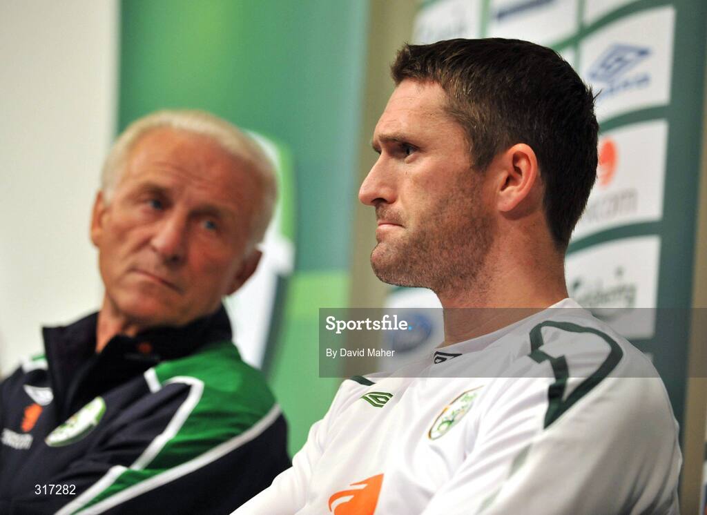 19 August 2008; Republic of Ireland manager Giovanni Trapattoni and captain Robbie Keane during a pre match press conference. Ullevall Stadium, Oslo, Norway. Picture credit: David Maher / SPORTSFILE