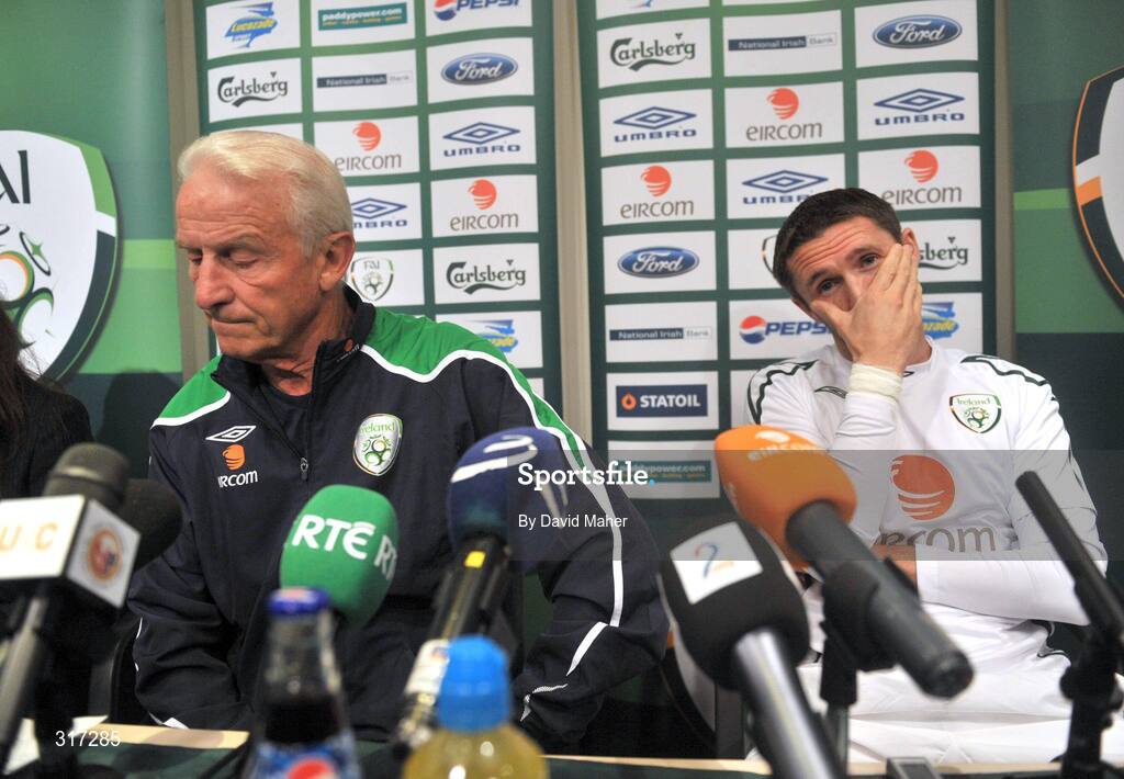 19 August 2008; Republic of Ireland manager Giovanni Trapattoni and captain Robbie Keane during a pre match press conference, Ullevall Stadium, Oslo, Norway. Picture credit: David Maher / SPORTSFILE
