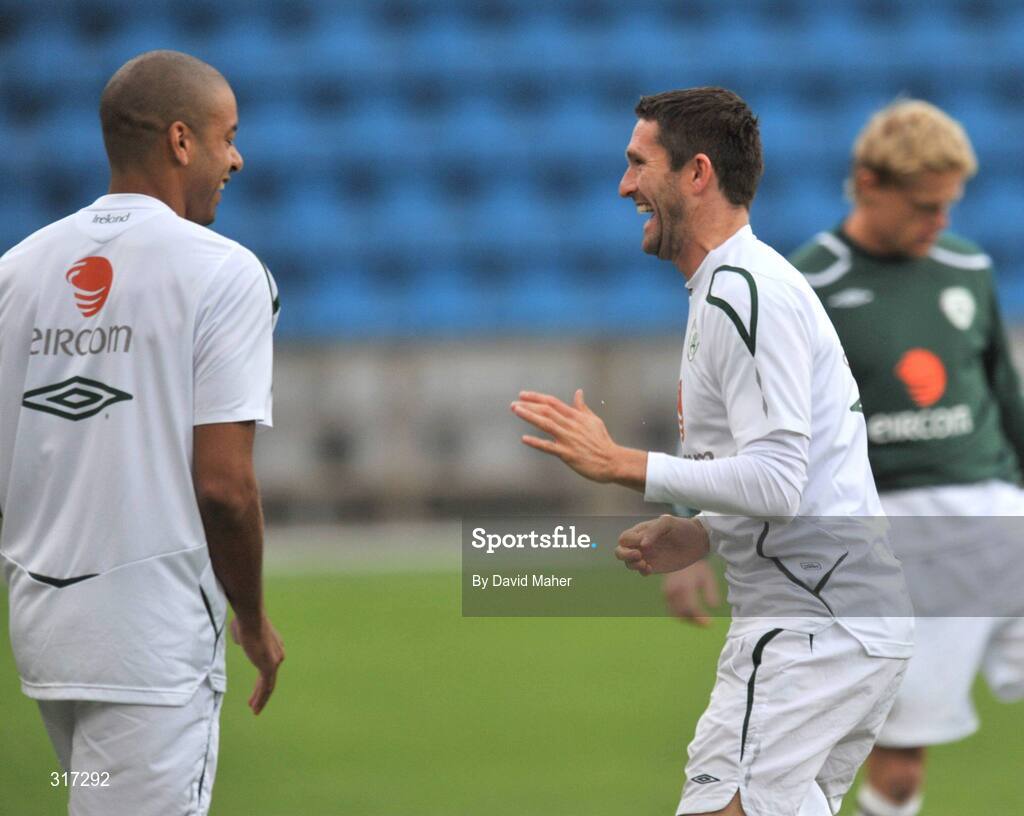 19 August 2008; Republic of Ireland captain Robbie Keane with Steven Reid during squad training. Ullevall Stadium, Oslo, Norway. Picture credit: David Maher / SPORTSFILE