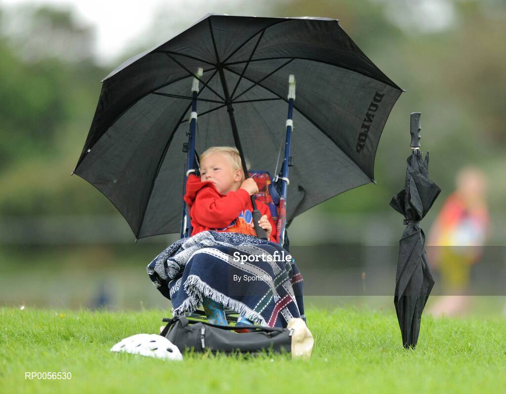17 August 2008; The HSE Community Games National Finals kicked off in style this weekend as the Games celebrate 40 years of fun and achievement. Pictured at the HSE Community Games National Finals in Mosney is four year old Colm Dunne from Enniscourthy, Co. Wexford, taking shelter from the rain. This years finals, which will take place from 16th - 17th August and 23rd - 24th August, will see an estimated 6,500 young people aged between six and 16 years participate in a diverse range of activities such as athletics, football, basketball, art, model making and dancing. Photo by Sportsfile