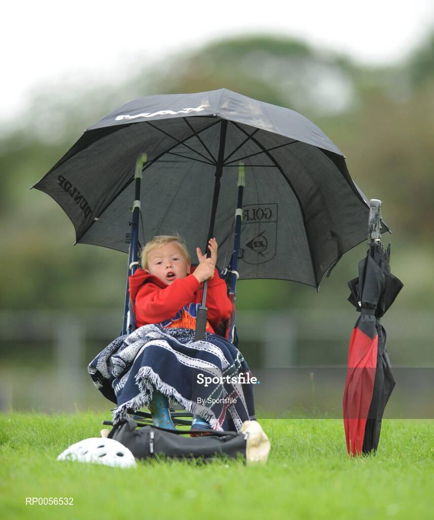 17 August 2008; The HSE Community Games National Finals kicked off in style this weekend as the Games celebrate 40 years of fun and achievement. Pictured at the HSE Community Games National Finals in Mosney is four year old Colm Dunne from Enniscourthy, Co. Wexford, taking shelter from the rain. This years finals, which will take place from 16th - 17th August and 23rd - 24th August, will see an estimated 6,500 young people aged between six and 16 years participate in a diverse range of activities such as athletics, football, basketball, art, model making and dancing. Photo by Sportsfile