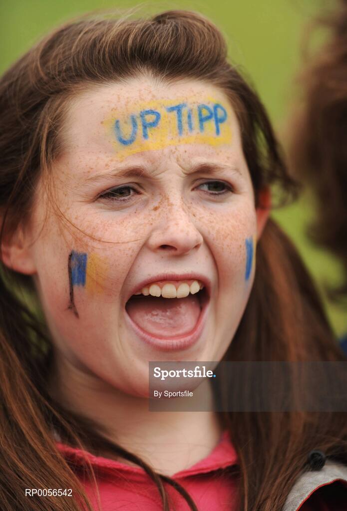 17 August 2008; The HSE Community Games National Finals kicked off in style this weekend as the Games celebrate 40 years of fun and achievement. Pictured at the HSE Community Games National Finals in Mosney was Roisin O'Regan from Killenaule, Co. Tipperary cheering on Tipperary in the Girls Under 15 Soccer Final between Tipperary and Donegal. This years finals, which will take place from 16th - 17th August and 23rd - 24th August, will see an estimated 6,500 young people aged between six and 16 years participate in a diverse range of activities such as athletics, football, basketball, art, model making and dancing. Photo by Sportsfile