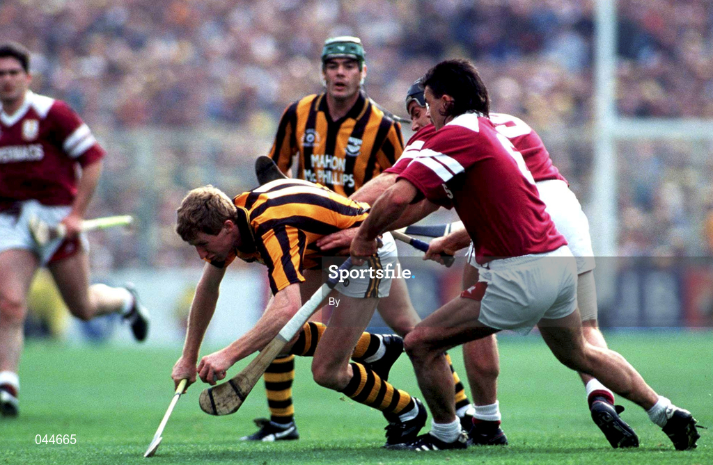 5 September 1993; John Power, Kilkenny is tackled by Gerry McInerney, Galway, Kilkenny v Galway, All Ireland Hurling Final, Croke Park, Dublin. Picture credit; Ray McManus/SPORTSFILE