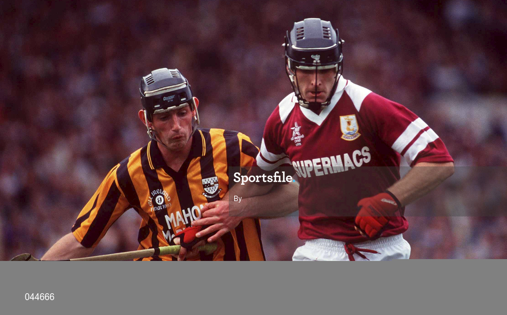 5 September 1993; Joe Rabbitte, Galway is tackled by Pat Dwyer, Kilkenny, Kilkenny v Galway, All Ireland Hurling Final, Croke Park, Dublin. Picture credit; Ray McManus/SPORTSFILE