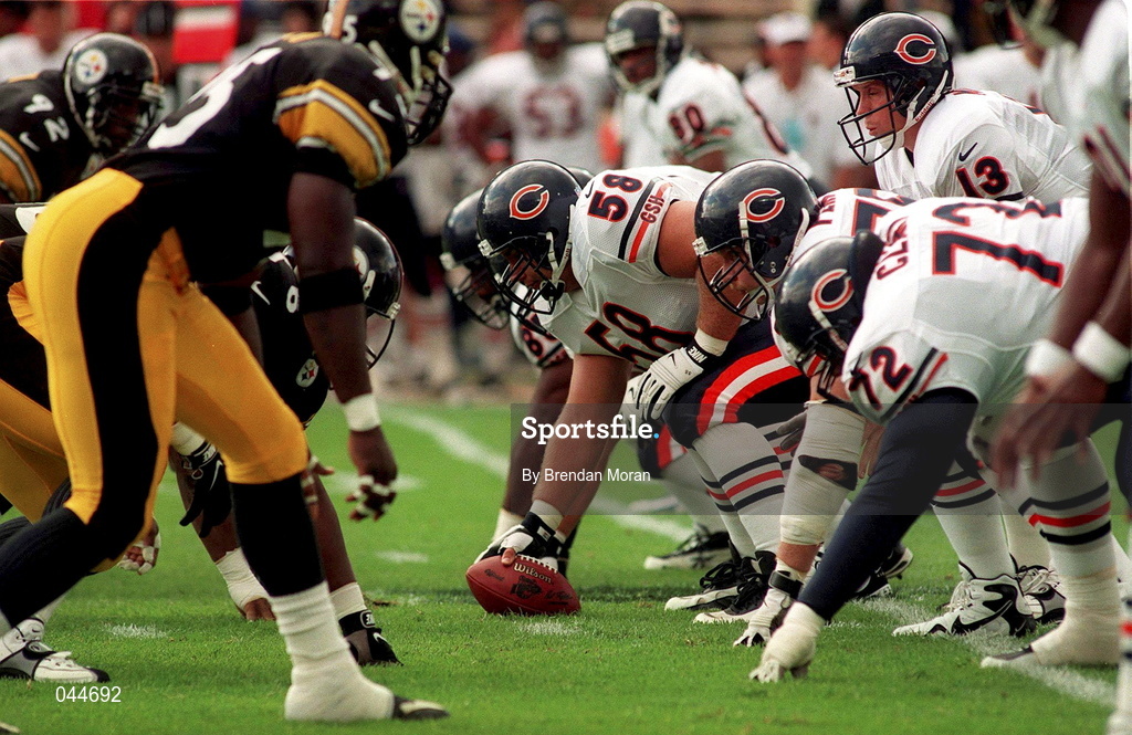 27 July 1997; Chris Villarrial of Chicago Bears prepares to run the play during the American Bowl between Chicago Bears and Pittsburgh Steelers at Croke Park in Dublin. Photo by Brendan Moran/Sportsfile