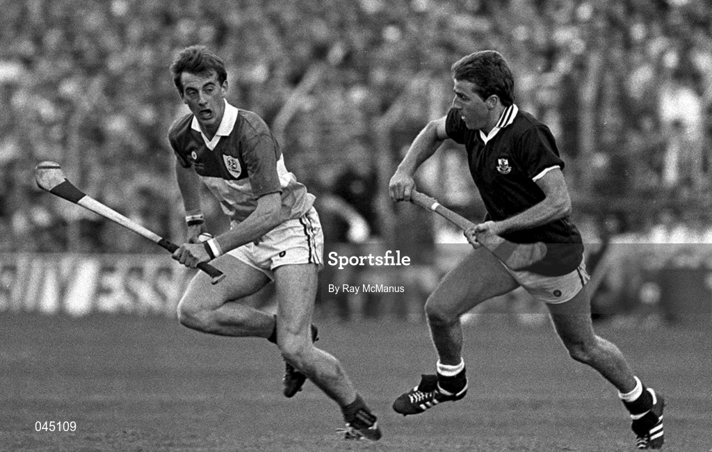 1 September 1985; Joe Dooley, Offaly left, races clear of Ollie Kilkenny, Galway, All Ireland Hurling Final, Offaly v Galway, Croke Park, Dublin. Picture credit; Ray McManus/SPORTSFILE
