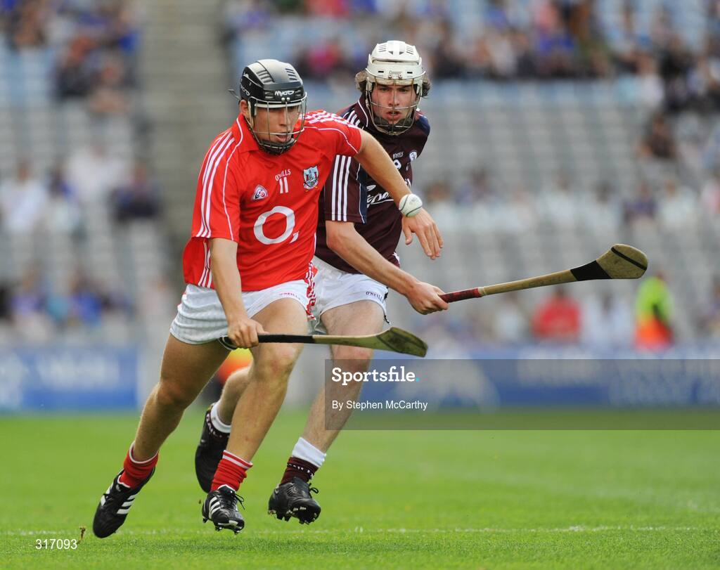 17 August 2008; Ciaran Sheehan, Cork, in action against Domhnaill Fox, Galway. ESB GAA Hurling All-Ireland Minor Championship Semi-Final, Cork v Galway, Croke Park, Dublin. Picture credit: Stephen McCarthy / SPORTSFILE