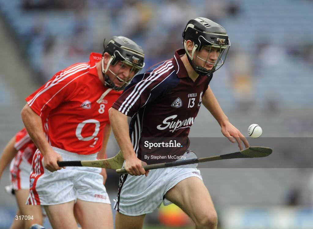 17 August 2008; Richard Cummins, Galway, in action against Seamus O'Farrell, Cork. ESB GAA Hurling All-Ireland Minor Championship Semi-Final, Cork v Galway, Croke Park, Dublin. Picture credit: Stephen McCarthy / SPORTSFILE