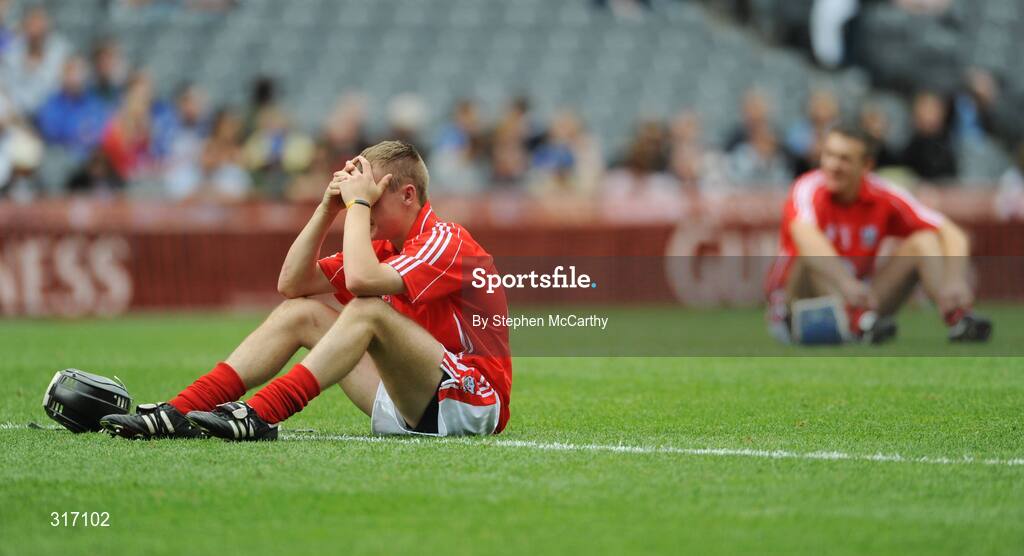 17 August 2008; Dejected Cork players Eoin Moynihan, left, and Darragh Rodgers after the match. ESB GAA Hurling All-Ireland Minor Championship Semi-Final, Cork v Galway, Croke Park, Dublin. Picture credit: Stephen McCarthy / SPORTSFILE