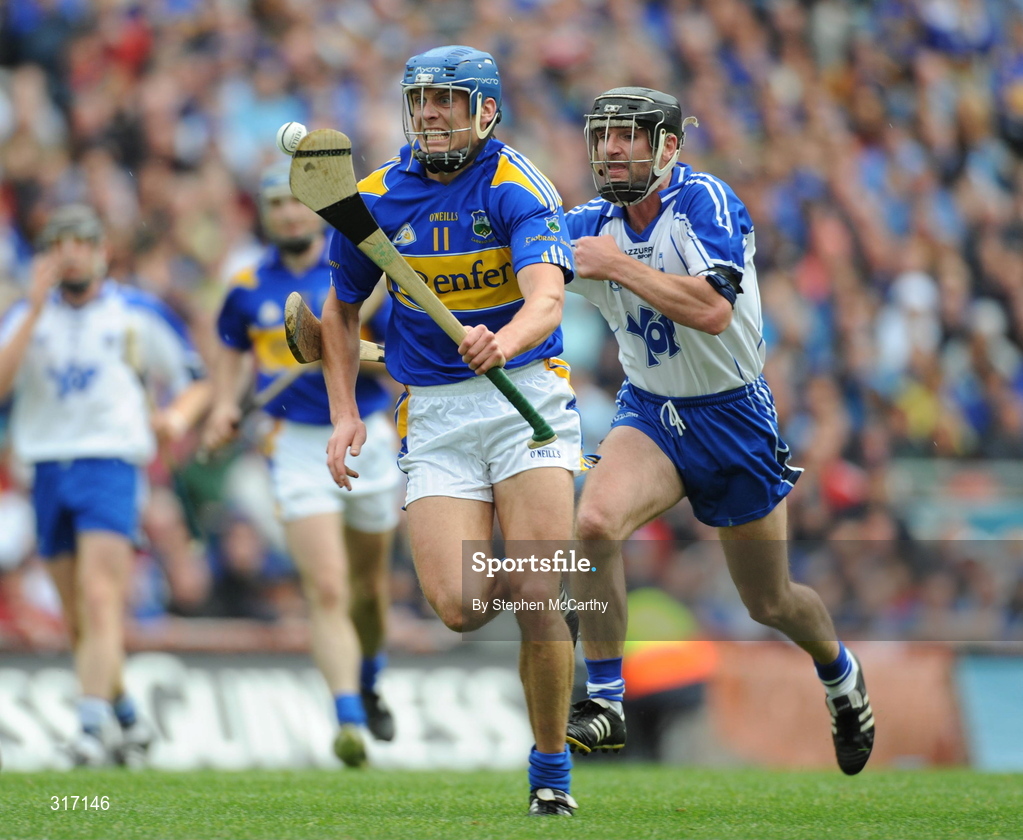 17 August 2008; Hugh Maloney, Tipperary, in action against Tony Browne, Waterford. GAA Hurling All-Ireland Senior Championship Semi-Final, Tipperary v Waterford, Croke Park, Dublin. Picture credit: Stephen McCarthy / SPORTSFILE