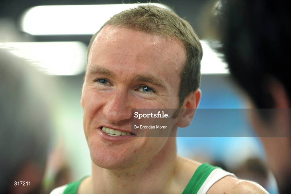 19 August 2008; Paul Hession, Ireland, speaking to journalists after his semi-final of the Men's 200m, in which he finished 5th in a time of 20.38 seconds and 10th overall. The first 8 made the final. Beijing 2008 - Games of the XXIX Olympiad, National Stadium, Olympic Green, Beijing, China. Picture credit: Brendan Moran / SPORTSFILE
