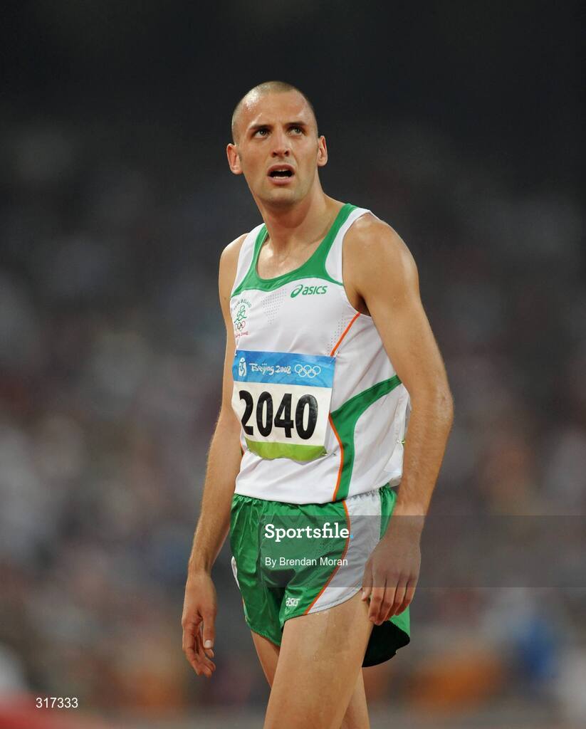 20 August 2008; Thomas Chamney, Ireland, waits for the official time to show on the scoreboard after his heat of the men's 1500m, where he finished 5th in a time of 1.47.66. Beijing 2008 - Games of the XXIX Olympiad, National Stadium, Olympic Green, Beijing, China. Picture credit: Brendan Moran / SPORTSFILE