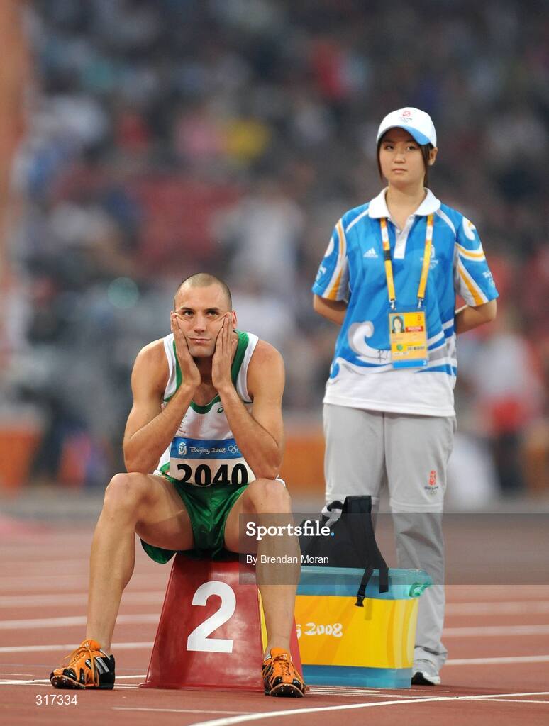 20 August 2008; Thomas Chamney, Ireland, before his heat of the men's 1500m, where he finished 5th in a time of 1.47.66. Beijing 2008 - Games of the XXIX Olympiad, National Stadium, Olympic Green, Beijing, China. Picture credit: Brendan Moran / SPORTSFILE