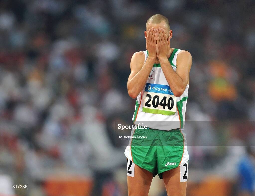 20 August 2008; Thomas Chamney, Ireland, after his heat of the men's 1500m, where he finished 5th in a time of 1.47.66. Beijing 2008 - Games of the XXIX Olympiad, National Stadium, Olympic Green, Beijing, China. Picture credit: Brendan Moran / SPORTSFILE