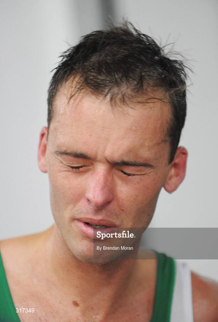 20 August 2008; Alistair Cragg, Ireland, after his heat of the Men's 5000m, where he finished 6th in a time of 13:38.57 and qualified for the final. Beijing 2008 - Games of the XXIX Olympiad, National Stadium, Olympic Green, Beijing, China. Picture credit: Brendan Moran / SPORTSFILE