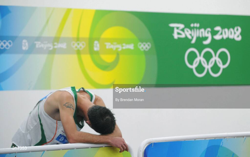 20 August 2008; Alistair Cragg, Ireland, after his heat of the Men's 5000m, where he finished 6th in a time of 13:38.57 and qualified for the final. Beijing 2008 - Games of the XXIX Olympiad, National Stadium, Olympic Green, Beijing, China. Picture credit: Brendan Moran / SPORTSFILE