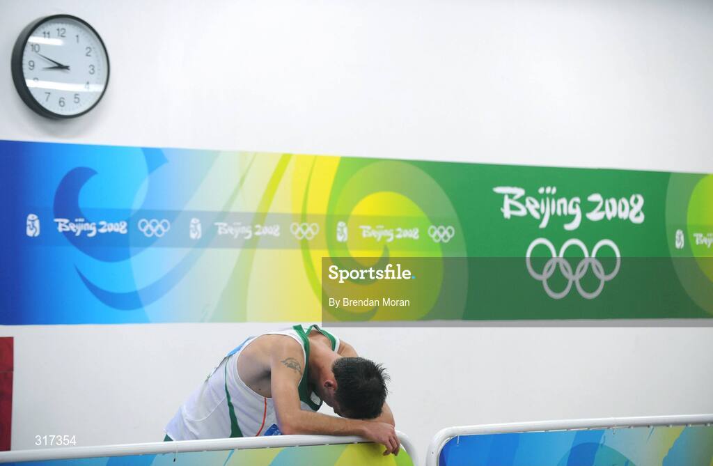 20 August 2008; Alistair Cragg, Ireland, after his heat of the Men's 5000m, where he finished 6th in a time of 13:38.57 and qualified for the final. Beijing 2008 - Games of the XXIX Olympiad, National Stadium, Olympic Green, Beijing, China. Picture credit: Brendan Moran / SPORTSFILE
