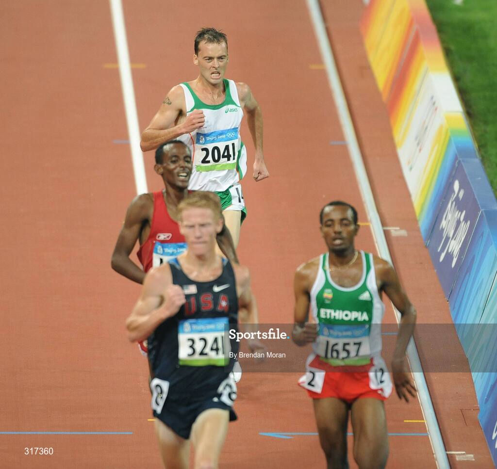 20 August 2008; Alistair Cragg, 2041, Ireland, races for the line during his heat of the Men's 5000m, where he finished 6th in a time of 13:38.57 and qualified for the final. Beijing 2008 - Games of the XXIX Olympiad, National Stadium, Olympic Green, Beijing, China. Picture credit: Brendan Moran / SPORTSFILE