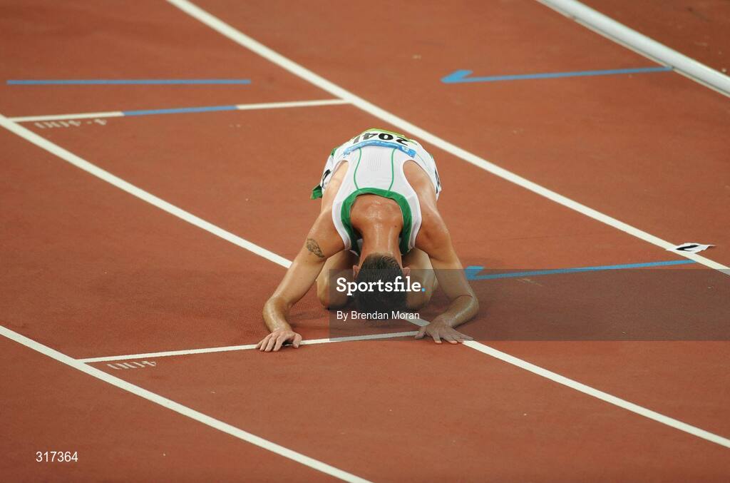20 August 2008; Alistair Cragg, 2041, Ireland, reacts after his heat of the Men's 5000m, where he finished 6th in a time of 13:38.57 and qualified for the final. Beijing 2008 - Games of the XXIX Olympiad, National Stadium, Olympic Green, Beijing, China. Picture credit: Brendan Moran / SPORTSFILE