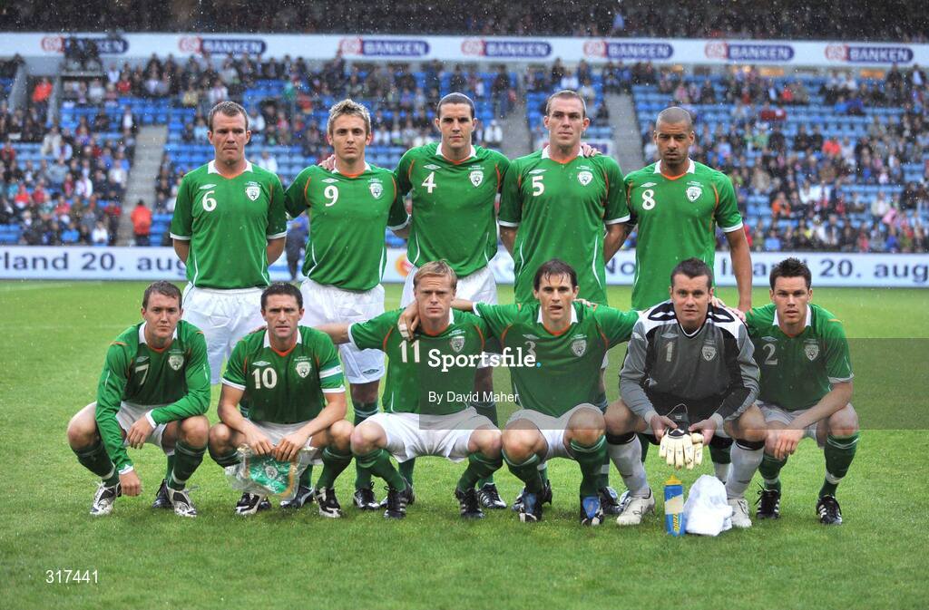 20 August 2008; The Republic of Ireland team, back row, left to right, Glenn Whelan, Kevin Doyle, John O'Shea, Richard Dunne and Steven Reid. Front row, left to right, Aiden McGeady, Robbie Keane, Damien Duff, Kevin Kilbane, Shay Given and Steve Finnan. International Friendly, Norway v Republic of Ireland, Ullevall Stadium, Oslo, Norway. Picture credit: David Maher / SPORTSFILE