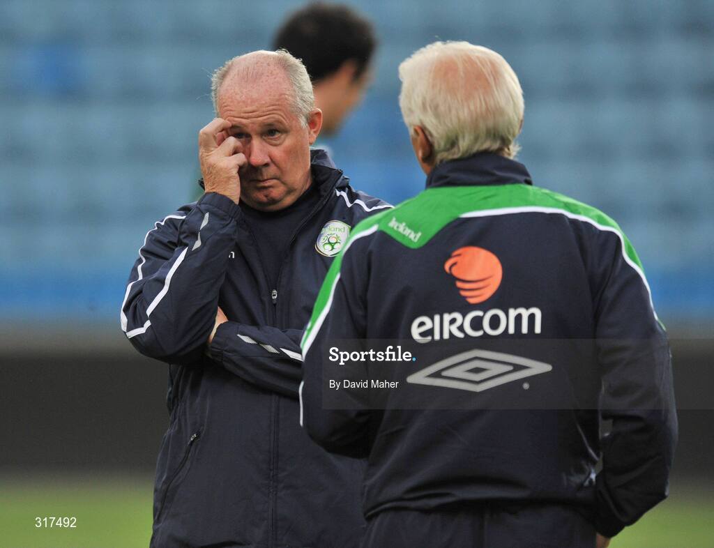 19 August 2008; Republic of Ireland assistant manager Liam Brady with manager Giovanni Trapattoni during squad training. Ullevall Stadium, Oslo, Norway. Picture credit: David Maher / SPORTSFILE