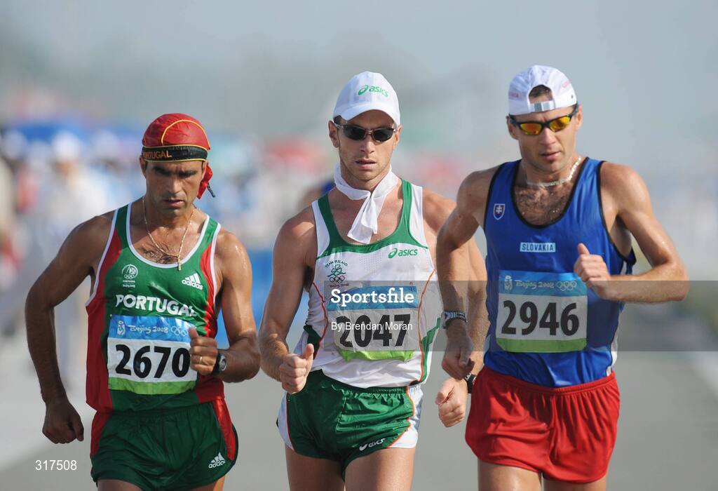 22 August 2008; Jamie Costin, 2047, Ireland, in action during the Men's 50km Walk Final, where he finished 44th in a time of 4:15.16. Beijing 2008 - Games of the XXIX Olympiad, National Stadium, Olympic Green, Beijing, China. Picture credit: Brendan Moran / SPORTSFILE