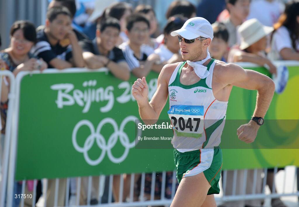 22 August 2008; Jamie Costin, 2047, Ireland, in action during the Men's 50km Walk Final, where he finished 44th in a time of 4:15.16. Beijing 2008 - Games of the XXIX Olympiad, National Stadium, Olympic Green, Beijing, China. Picture credit: Brendan Moran / SPORTSFILE